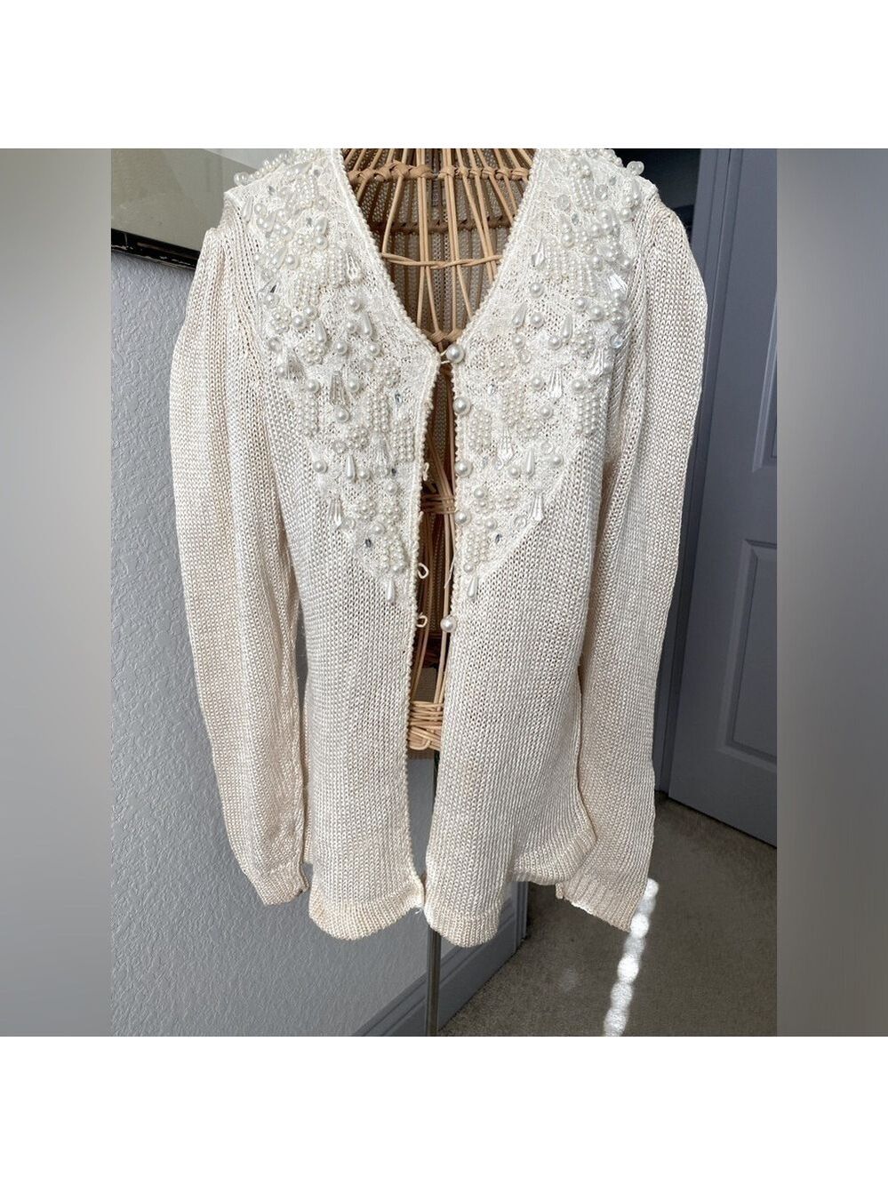 SIDEFFECTS of California (1984) VTG sweater-cardigan beads, pearl,crystal,lace
